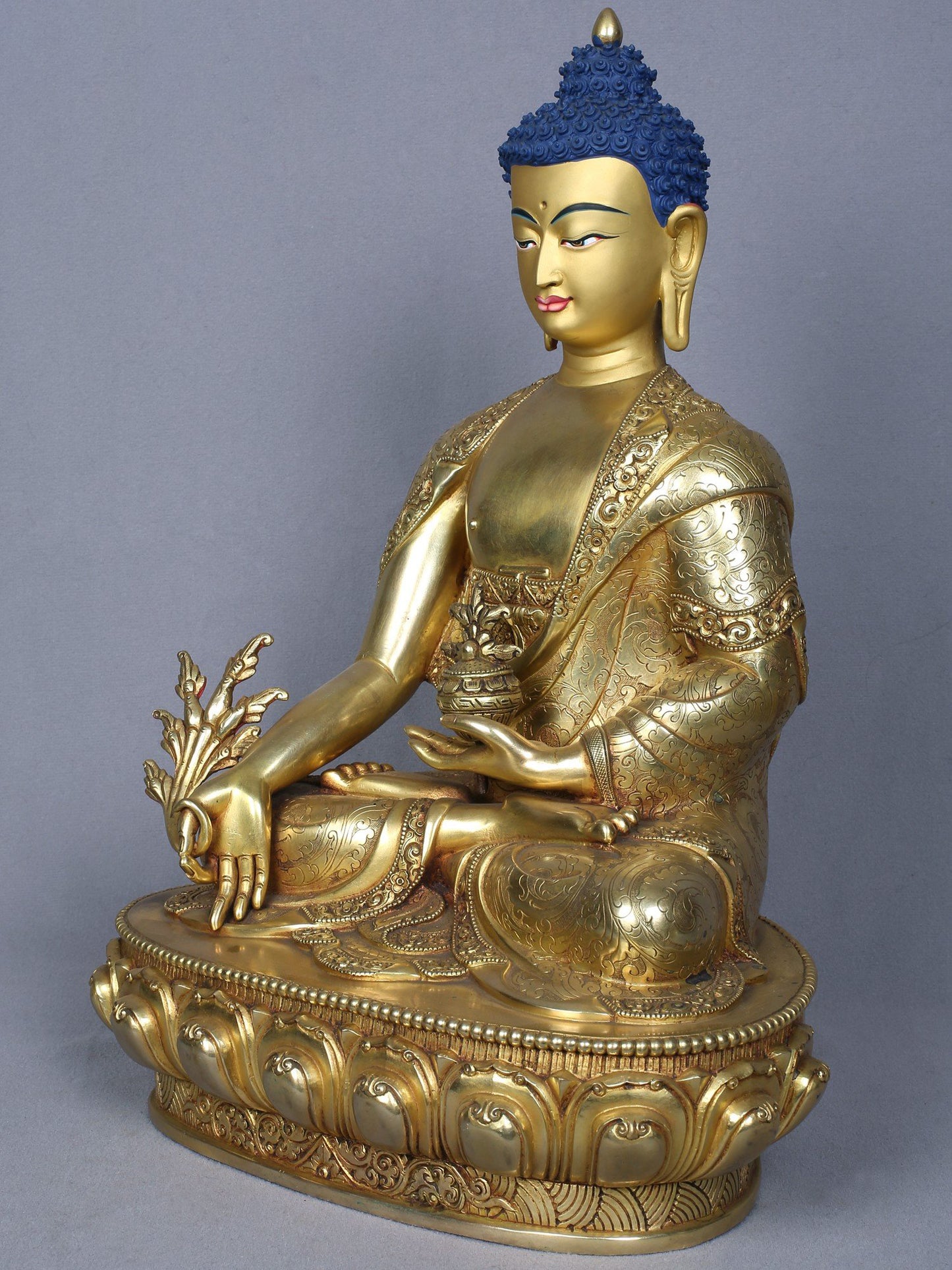 14" Medicine Buddha Copper Statue Gilded With Gold From Nepal | Handmade Idol | Buddha Statue