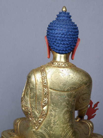 14" Medicine Buddha Copper Statue Gilded With Gold From Nepal | Handmade Idol | Buddha Statue