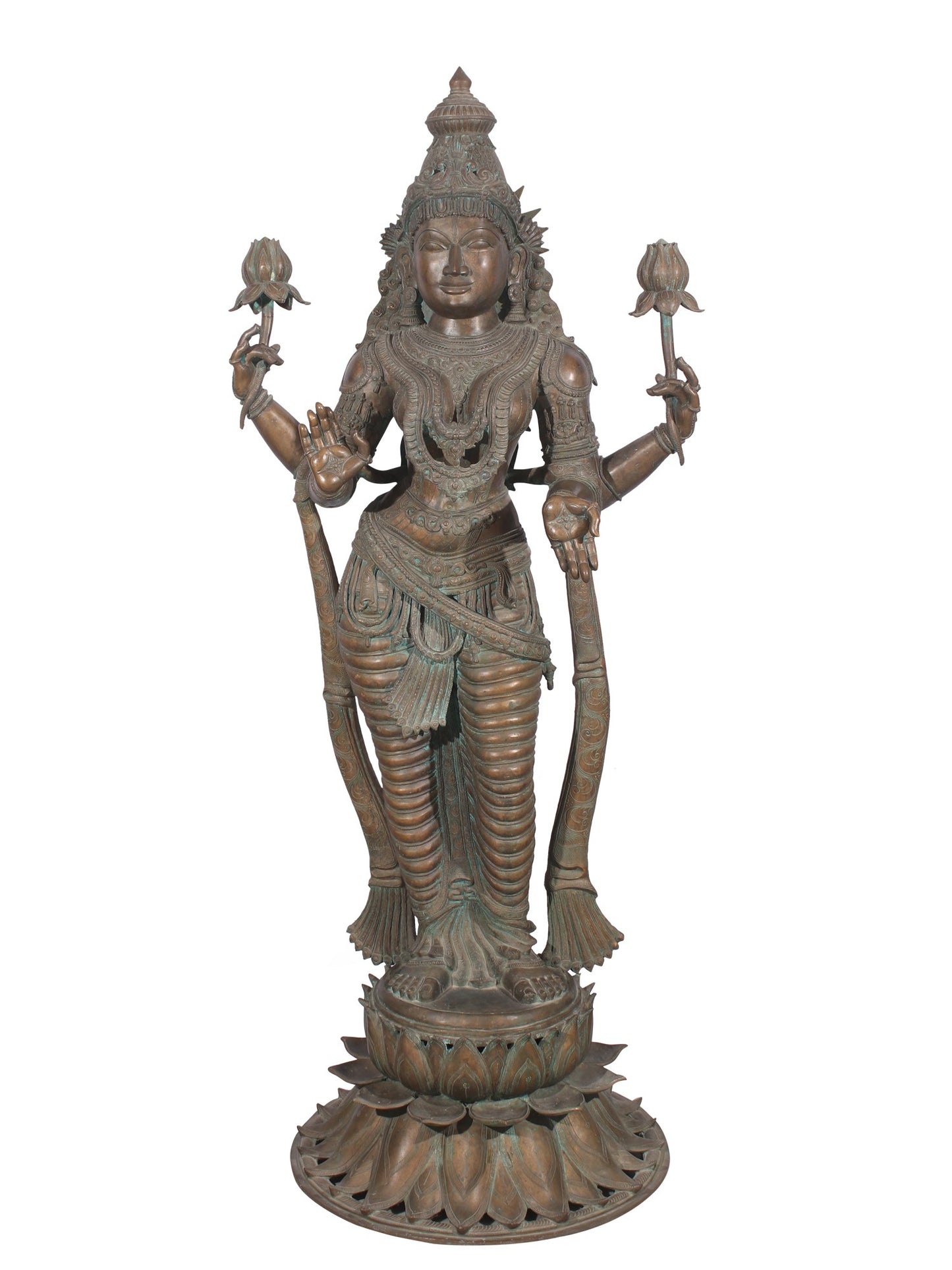 72" Super Large Goddess Lakshmi Standing on Lotus Bronze Sculpture | Bronze Statue