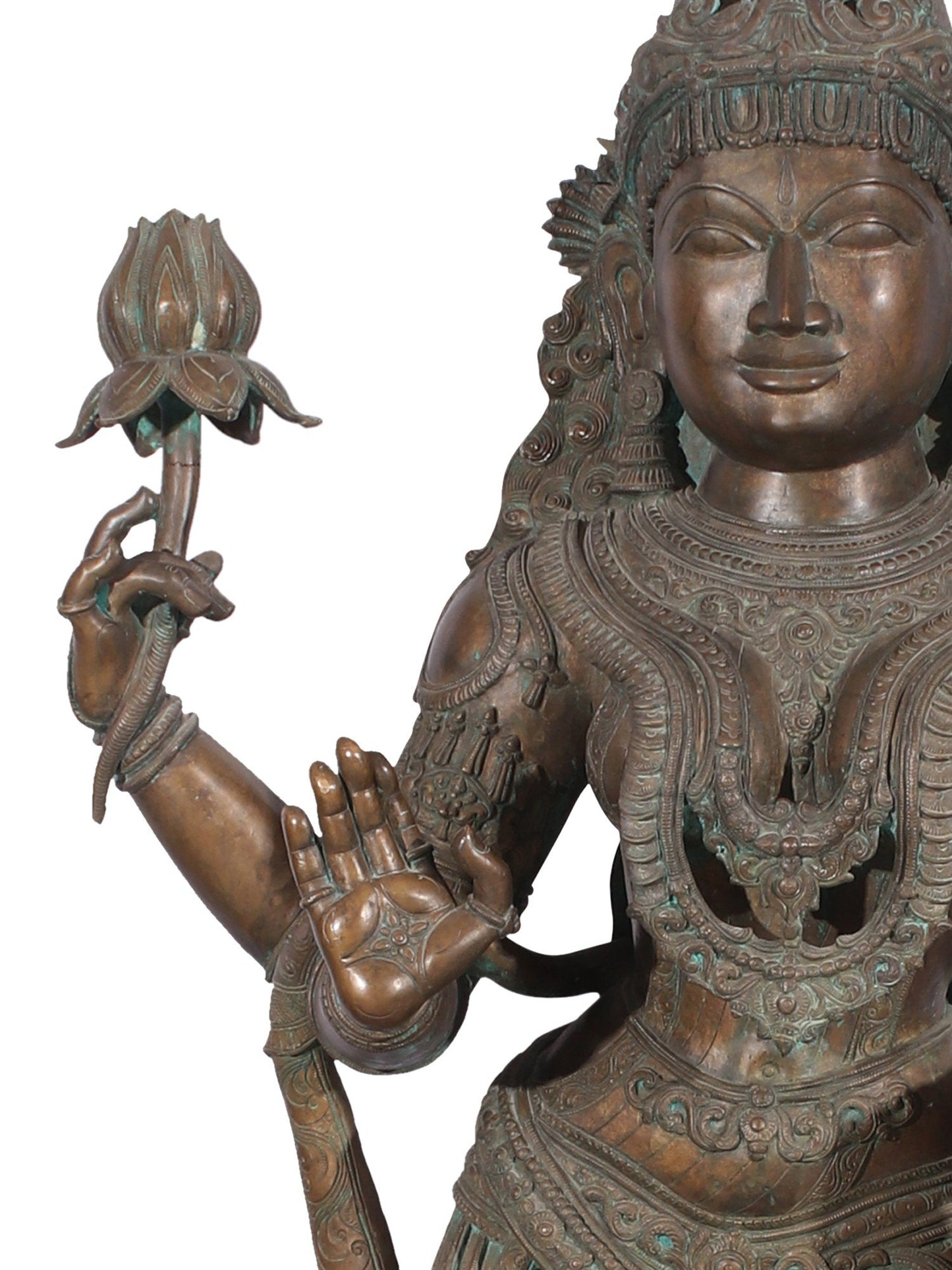 72" Super Large Goddess Lakshmi Standing on Lotus Bronze Sculpture | Bronze Statue