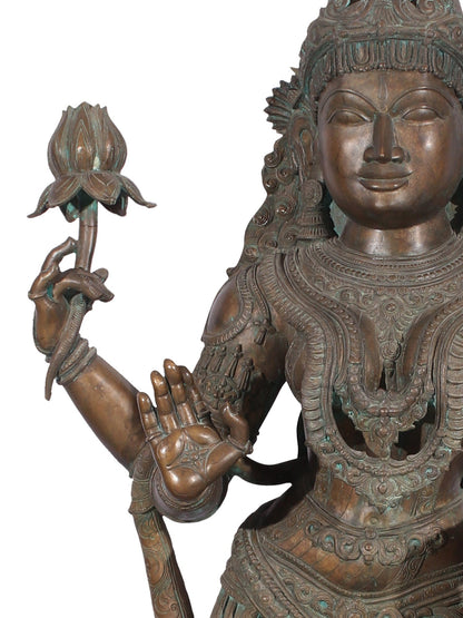 72" Super Large Goddess Lakshmi Standing on Lotus Bronze Sculpture | Bronze Statue