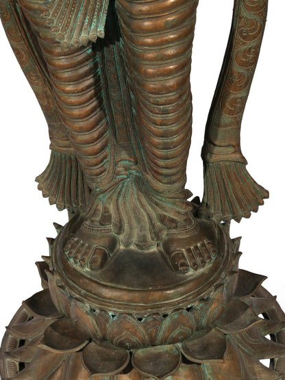 72" Super Large Goddess Lakshmi Standing on Lotus Bronze Sculpture | Bronze Statue