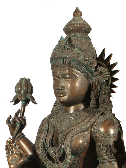 72" Super Large Goddess Lakshmi Standing on Lotus Bronze Sculpture | Bronze Statue