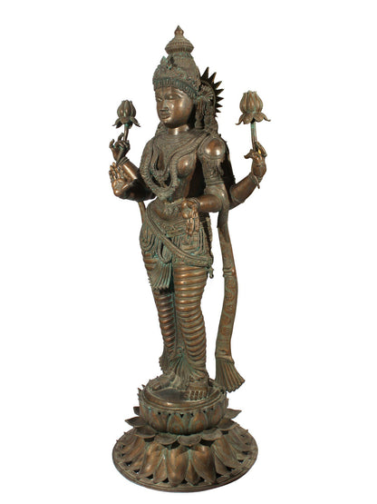 72" Super Large Goddess Lakshmi Standing on Lotus Bronze Sculpture | Bronze Statue