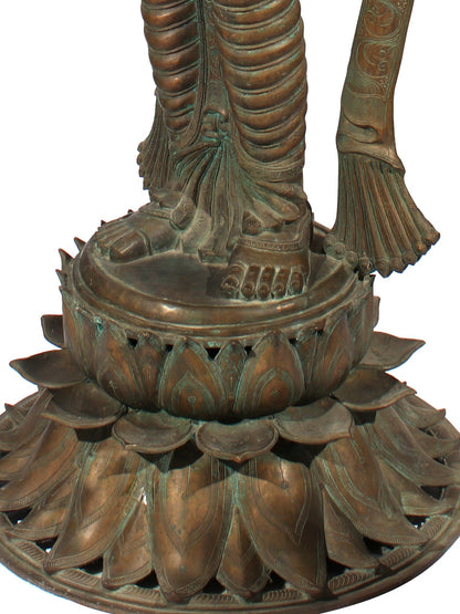 72" Super Large Goddess Lakshmi Standing on Lotus Bronze Sculpture | Bronze Statue