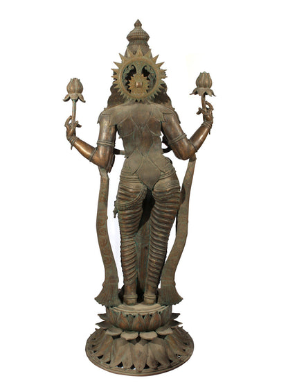 72" Super Large Goddess Lakshmi Standing on Lotus Bronze Sculpture | Bronze Statue