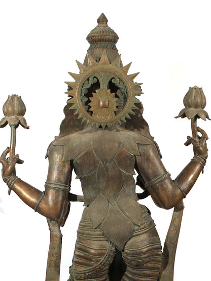 72" Super Large Goddess Lakshmi Standing on Lotus Bronze Sculpture | Bronze Statue