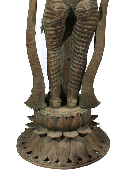 72" Super Large Goddess Lakshmi Standing on Lotus Bronze Sculpture | Bronze Statue