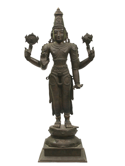 32" Large Four-Armed Standing Lord Vishnu Bronze Sculpture | Bronze Statue