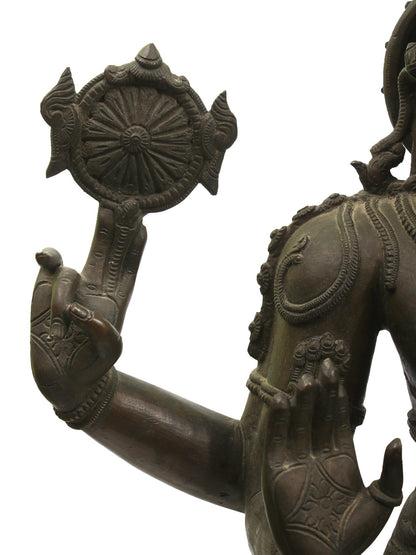 32" Large Four-Armed Standing Lord Vishnu Bronze Sculpture | Bronze Statue