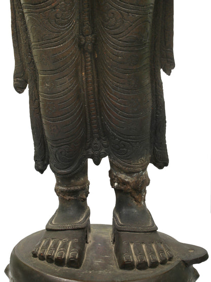 32" Large Four-Armed Standing Lord Vishnu Bronze Sculpture | Bronze Statue