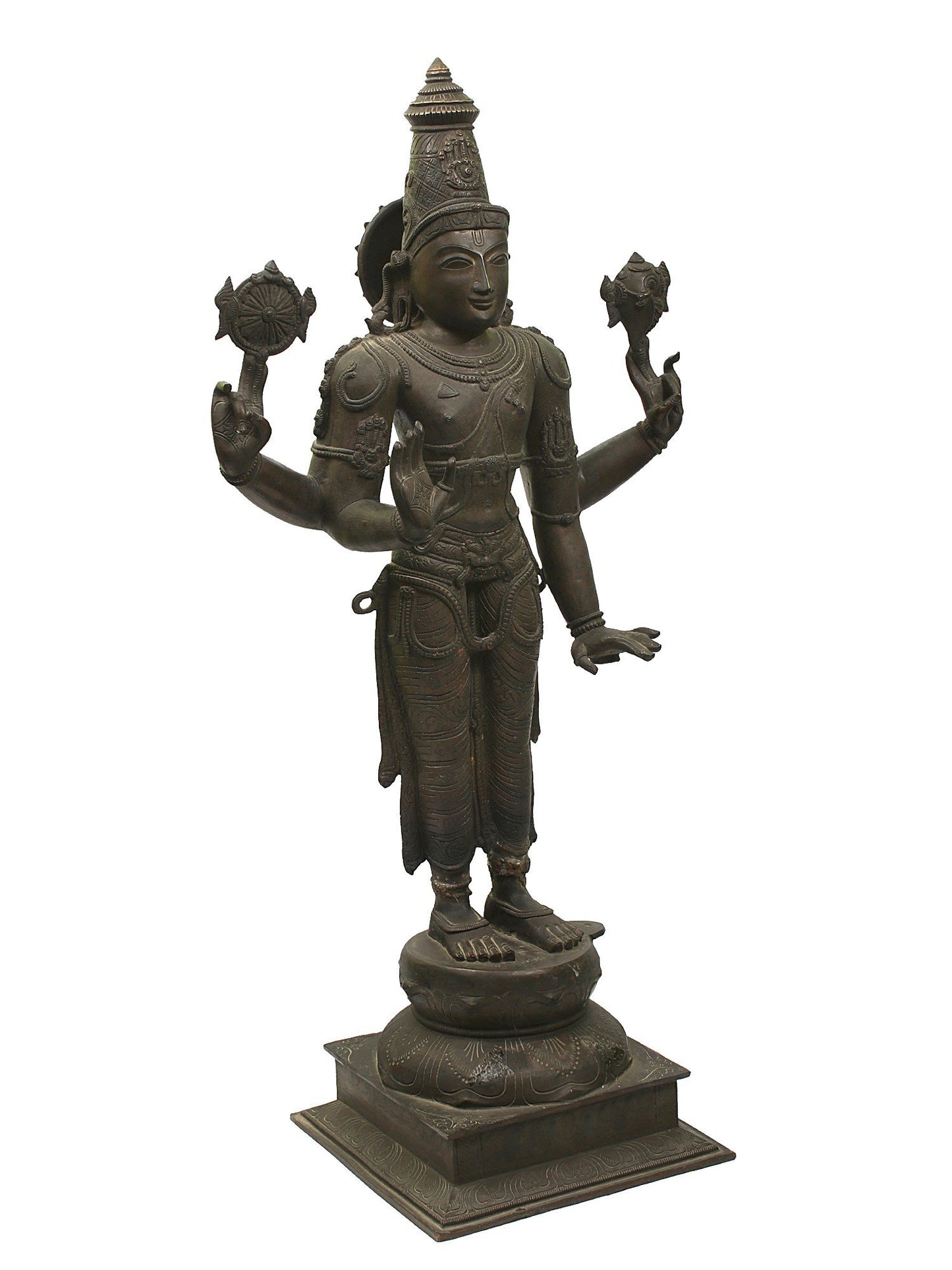 32" Large Four-Armed Standing Lord Vishnu Bronze Sculpture | Bronze Statue