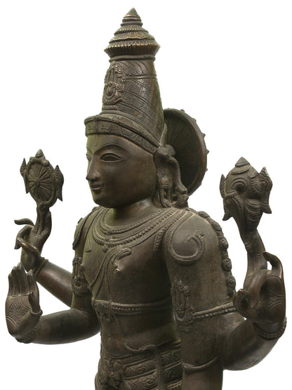 32" Large Four-Armed Standing Lord Vishnu Bronze Sculpture | Bronze Statue