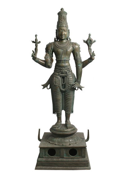 72" Super Large Standing Lord Vishnu in Blessing Gesture | Bronze Statue