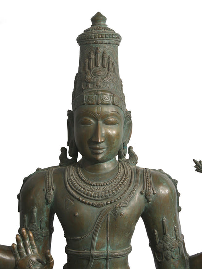 72" Super Large Standing Lord Vishnu in Blessing Gesture | Bronze Statue