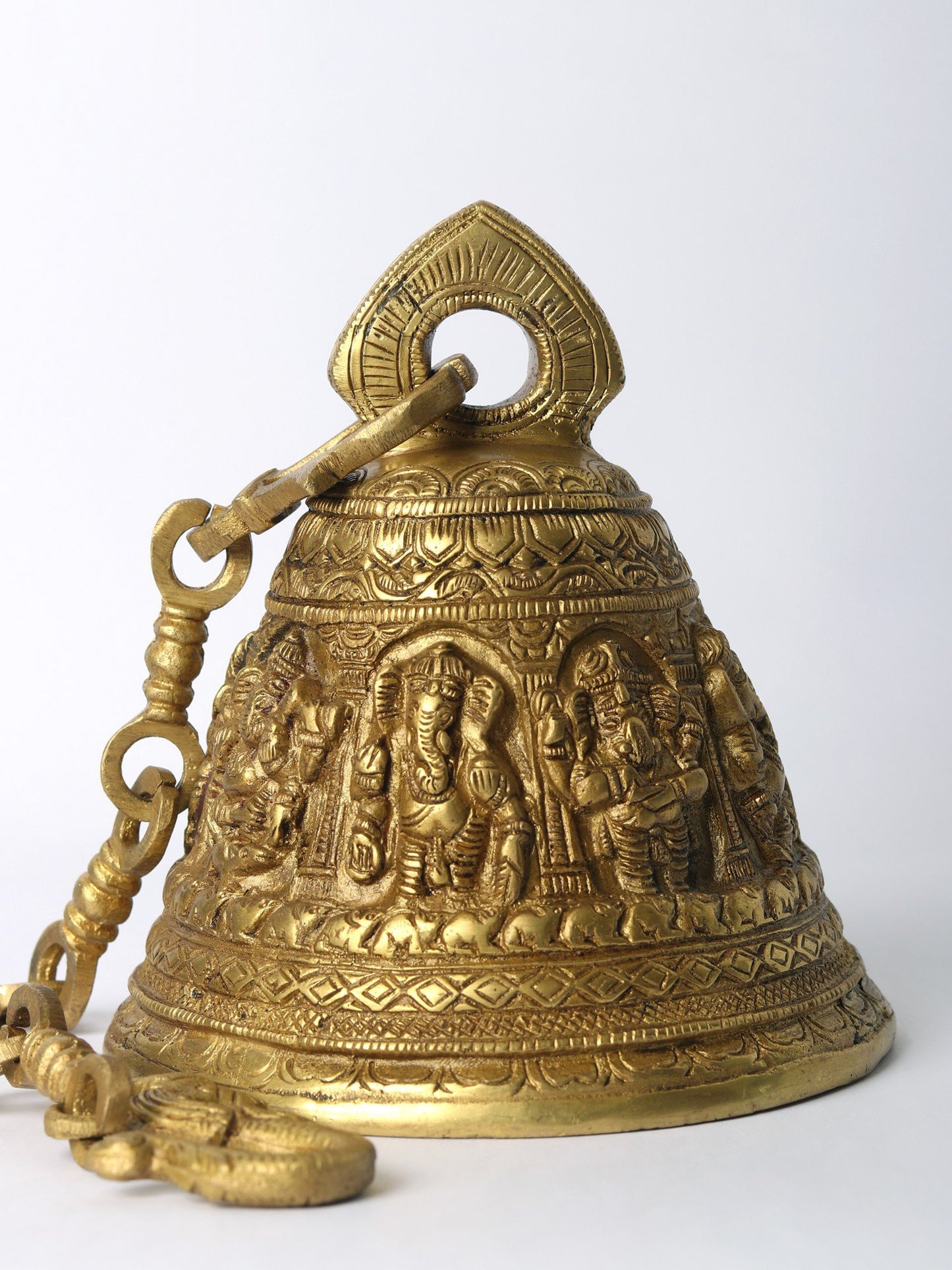 6" Brass Bell Of Lord Ganesha For Temple With Chain | Brass Bell