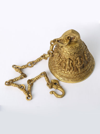 6" Brass Bell Of Lord Ganesha For Temple With Chain | Brass Bell