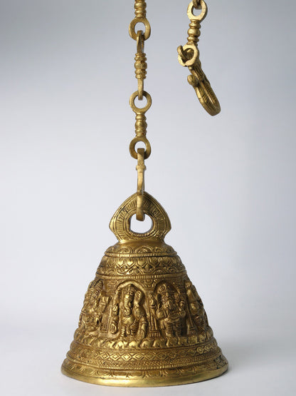 6" Brass Bell Of Lord Ganesha For Temple With Chain | Brass Bell