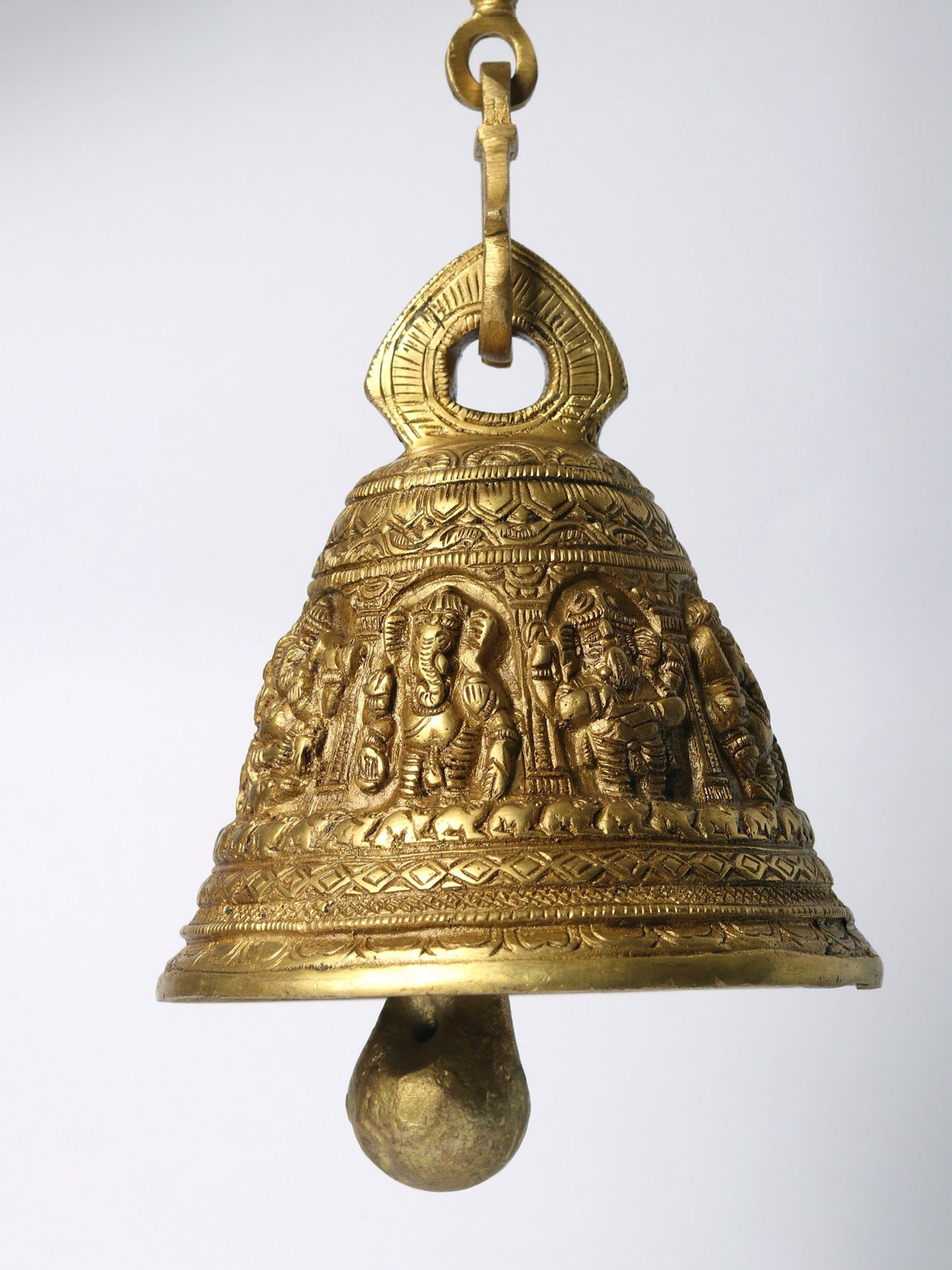 6" Brass Bell Of Lord Ganesha For Temple With Chain | Brass Bell