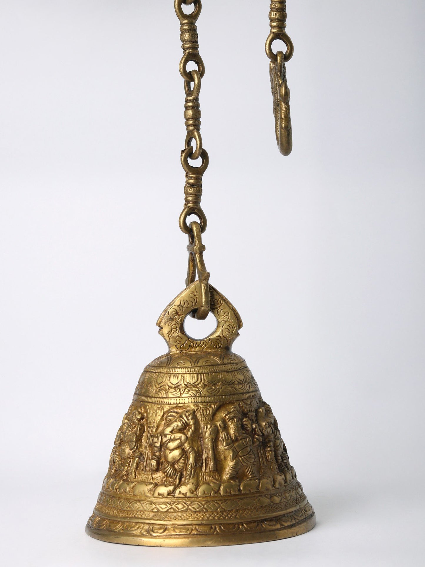 6" Brass Floral Bell With Ganapati Design For Temple | Handmade Brass Bell For Gifting