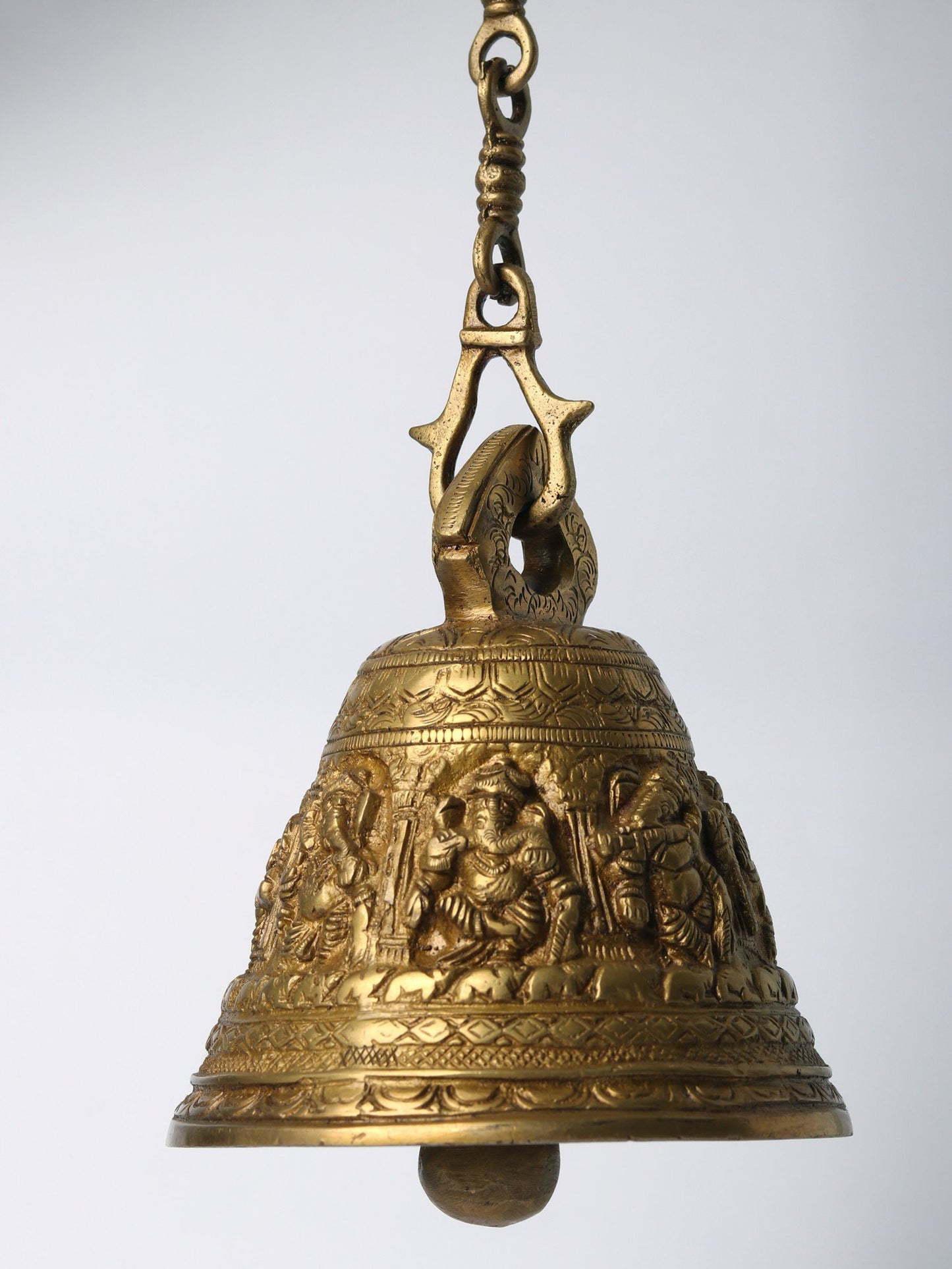 6" Brass Floral Bell With Ganapati Design For Temple | Handmade Brass Bell For Gifting