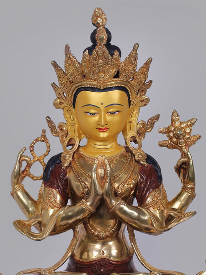 19" Buddhist Deity Chenrezig Idol From Nepal | Handmade Idol | Copper Statue