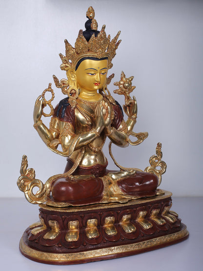 19" Buddhist Deity Chenrezig Idol From Nepal | Handmade Idol | Copper Statue