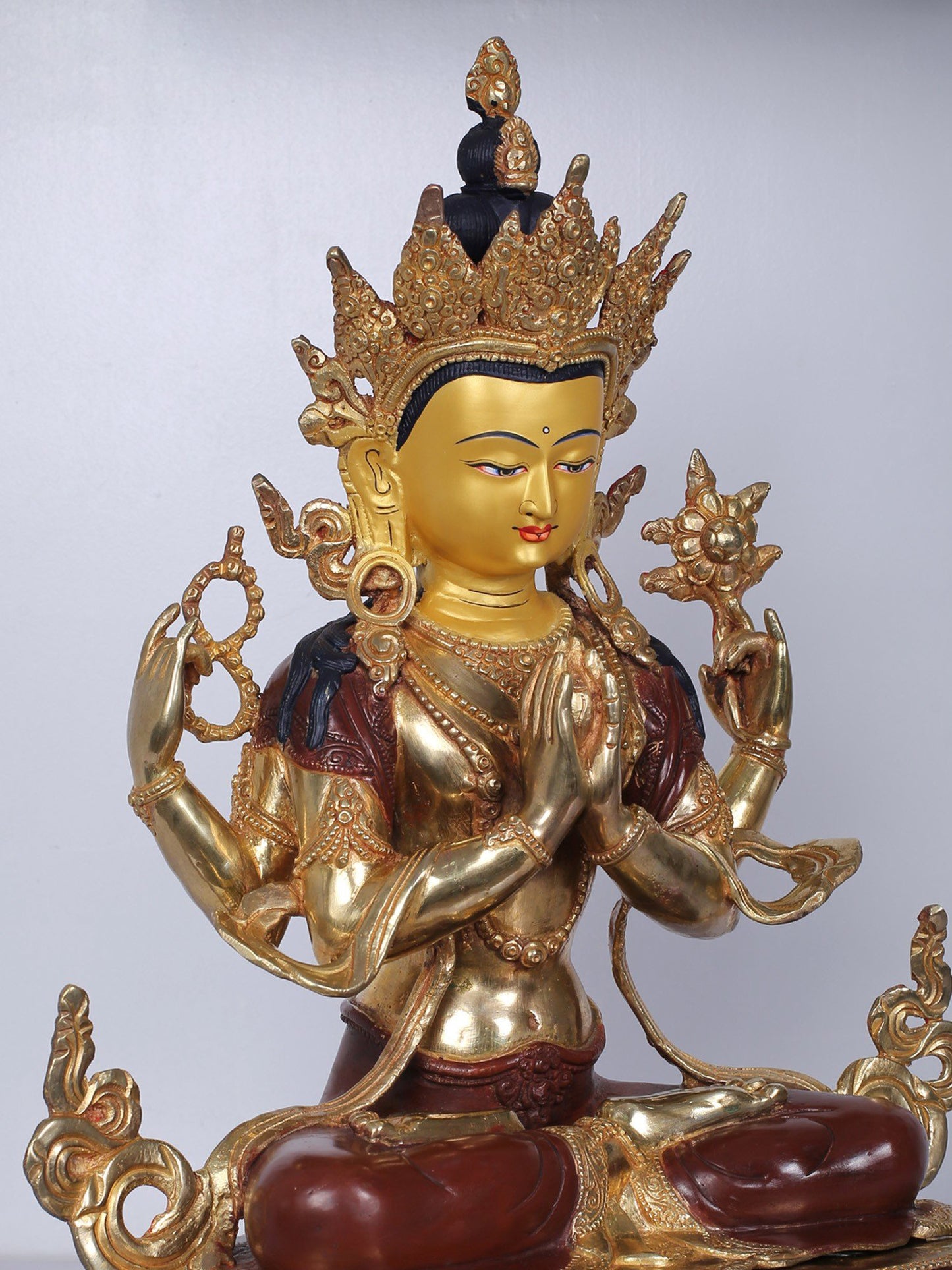 19" Buddhist Deity Chenrezig Idol From Nepal | Handmade Idol | Copper Statue