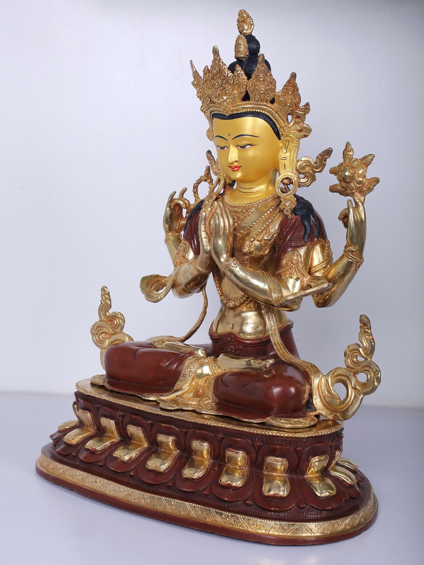 19" Buddhist Deity Chenrezig Idol From Nepal | Handmade Idol | Copper Statue