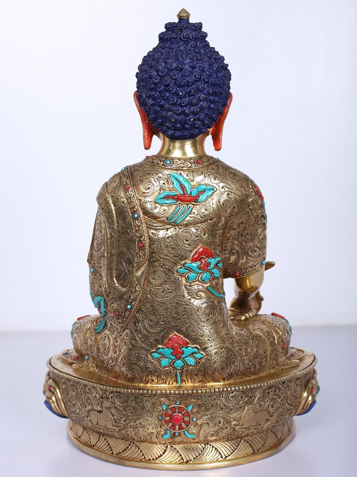 13" Medicine Buddha Idol | Handmade Idol | Buddha Statue | Copper Gilded With Stone Work