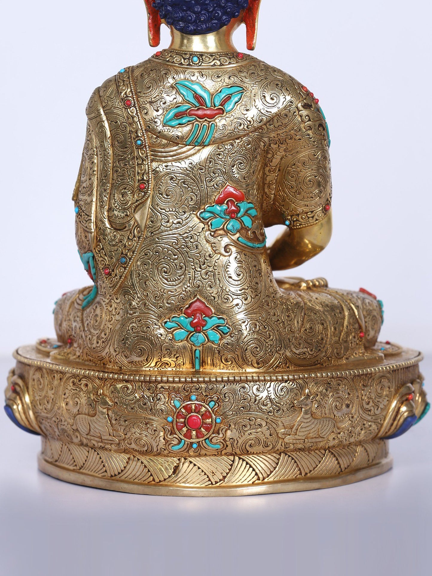 13" Amitabha Buddha Copper Gilded Gold With Stone Work | Handmade Buddha Idol