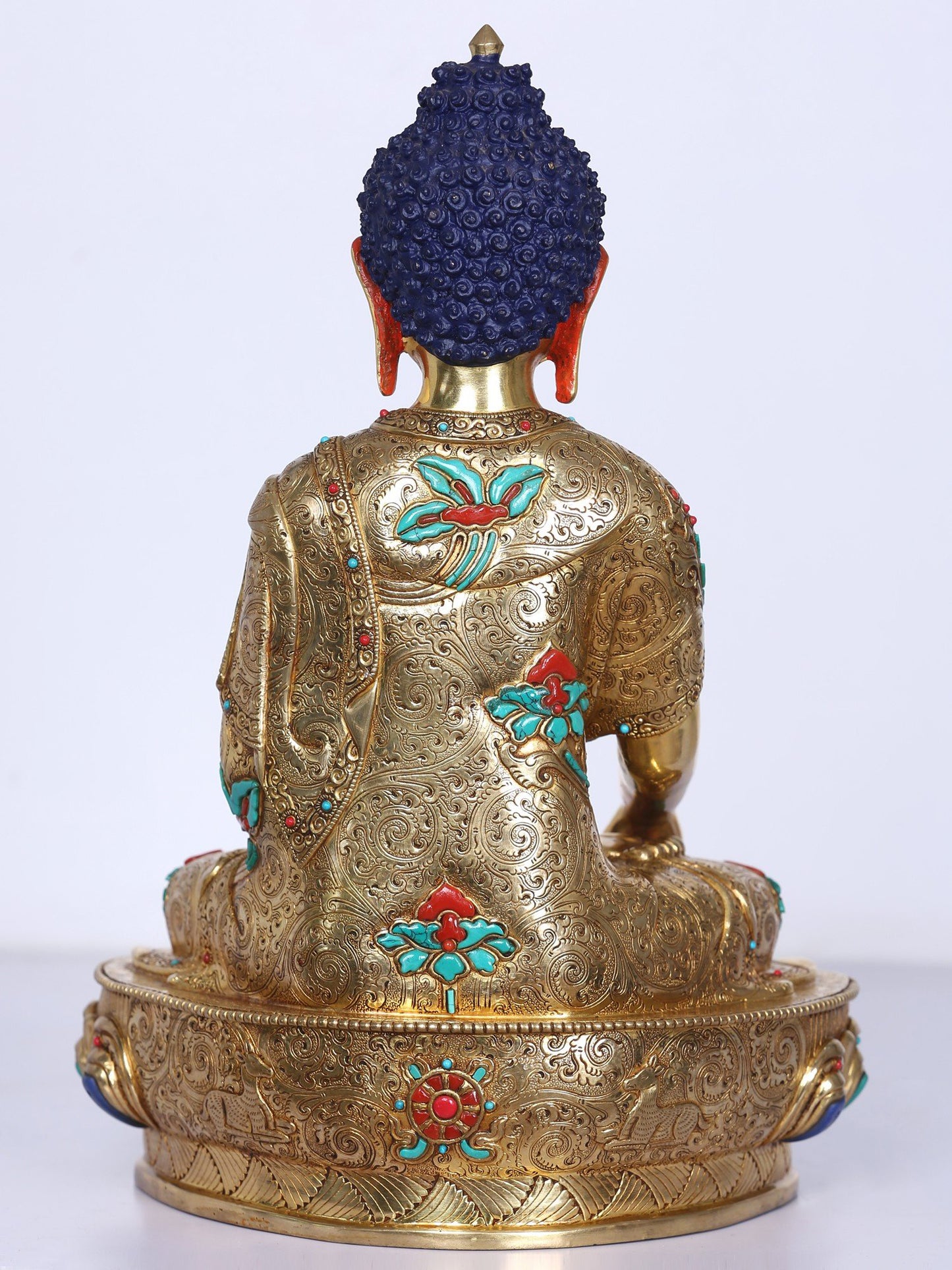 13" Shakyamuni Buddha Idol From Nepal | Handmade Buddha Idol | Copper Gilded Gold With Stone Work