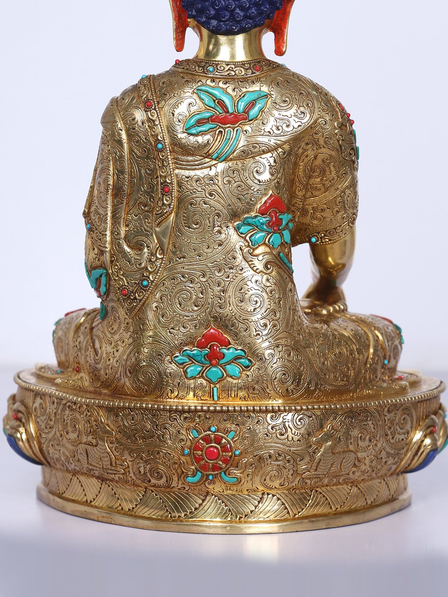 13" Shakyamuni Buddha Idol From Nepal | Handmade Buddha Idol | Copper Gilded Gold With Stone Work