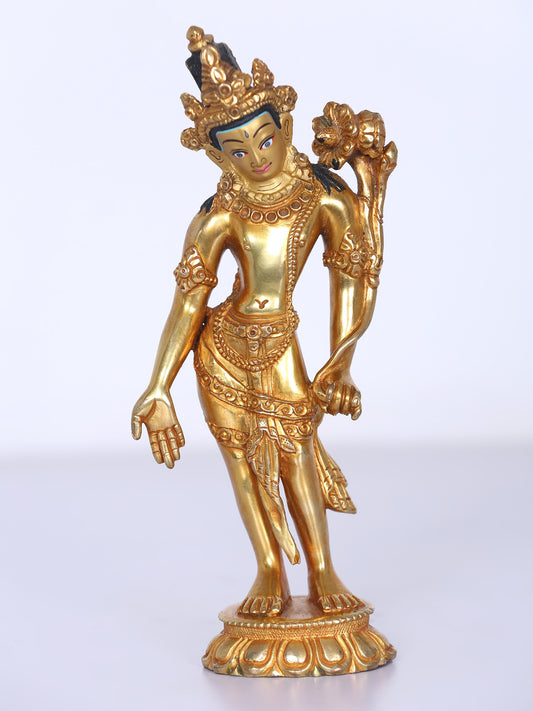 7" Tibetan Buddhist Deity Padmapani (Avalokiteshvara) | Handmade Idol | Copper Statue With Gold Gilded