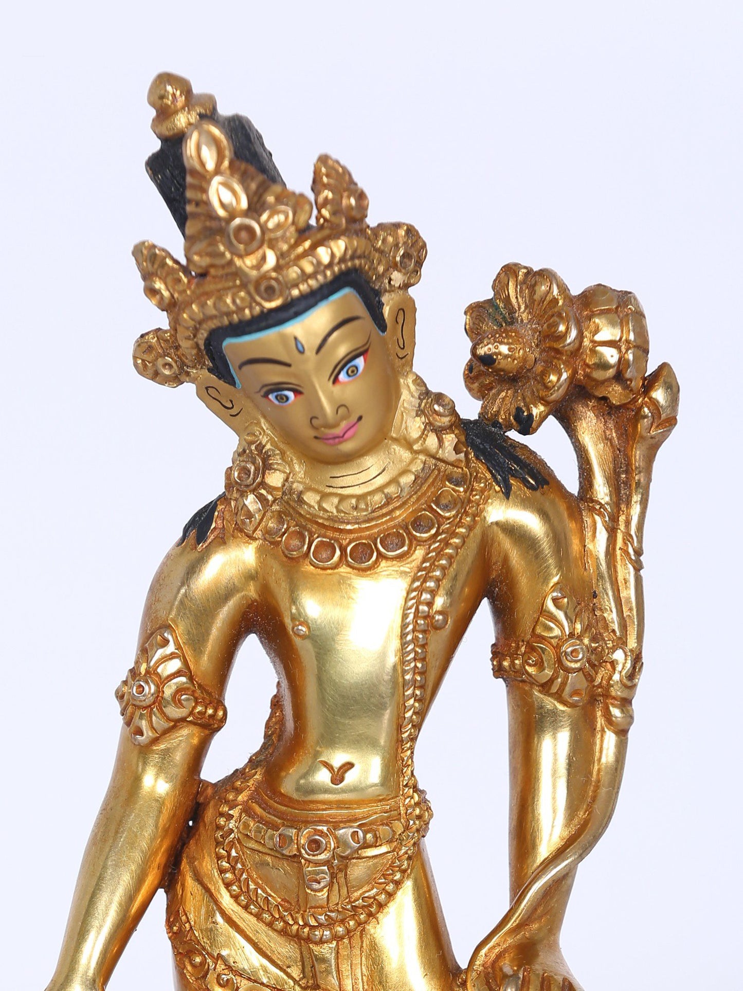 7" Tibetan Buddhist Deity Padmapani (Avalokiteshvara) | Handmade Idol | Copper Statue With Gold Gilded