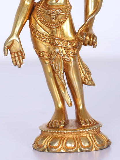 7" Tibetan Buddhist Deity Padmapani (Avalokiteshvara) | Handmade Idol | Copper Statue With Gold Gilded