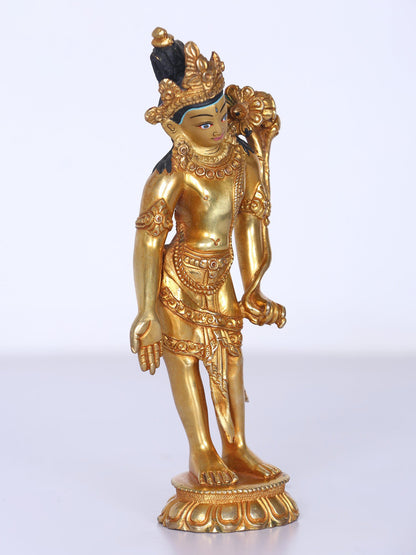 7" Tibetan Buddhist Deity Padmapani (Avalokiteshvara) | Handmade Idol | Copper Statue With Gold Gilded