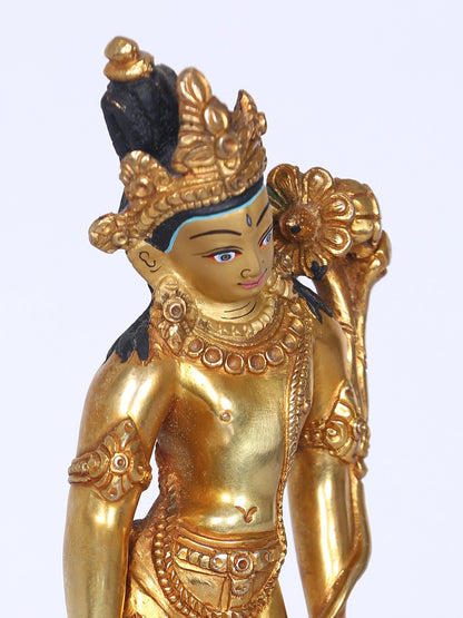 7" Tibetan Buddhist Deity Padmapani (Avalokiteshvara) | Handmade Idol | Copper Statue With Gold Gilded