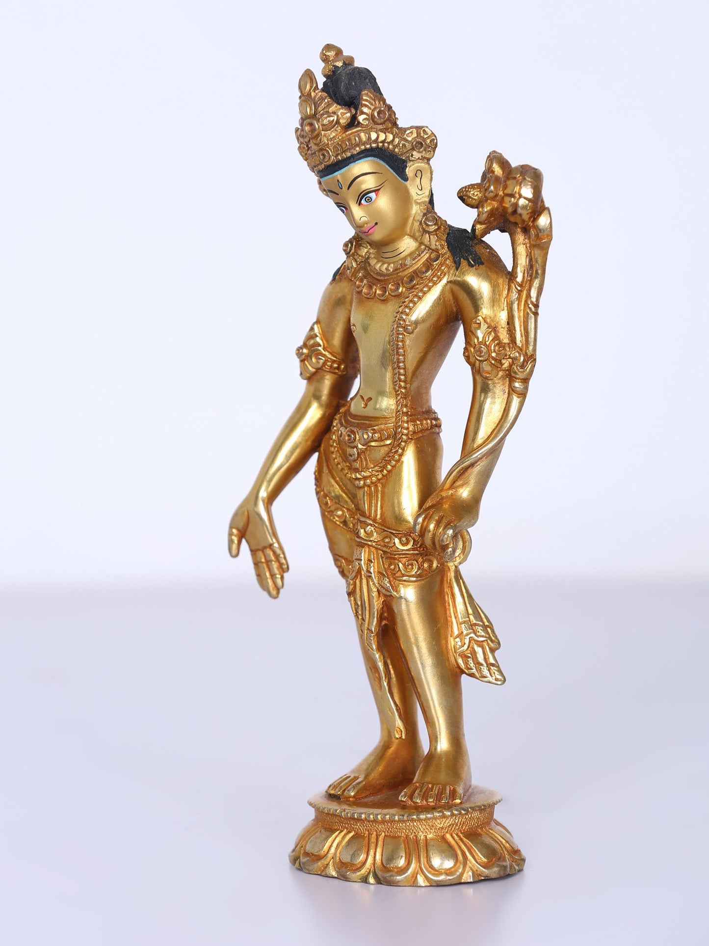 7" Tibetan Buddhist Deity Padmapani (Avalokiteshvara) | Handmade Idol | Copper Statue With Gold Gilded