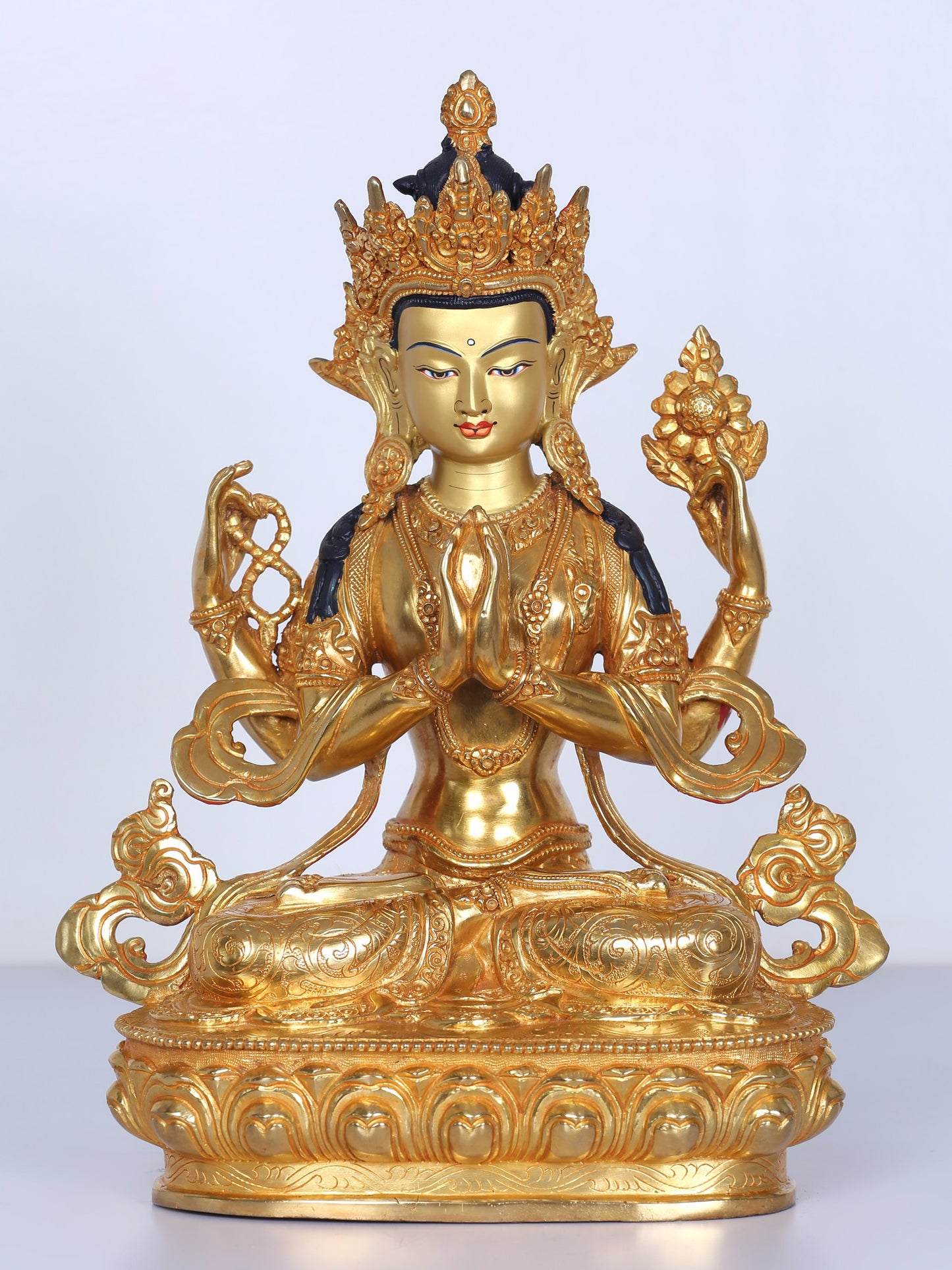 13" Chenrezig (Avalokiteshvara) Idol from Nepal | Handmade Idol | Nepalese Copper Statue