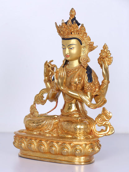 13" Chenrezig (Avalokiteshvara) Idol from Nepal | Handmade Idol | Nepalese Copper Statue