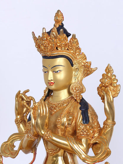 13" Chenrezig (Avalokiteshvara) Idol from Nepal | Handmade Idol | Nepalese Copper Statue