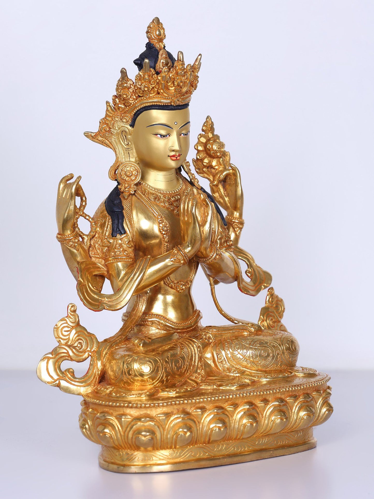 13" Chenrezig (Avalokiteshvara) Idol from Nepal | Handmade Idol | Nepalese Copper Statue