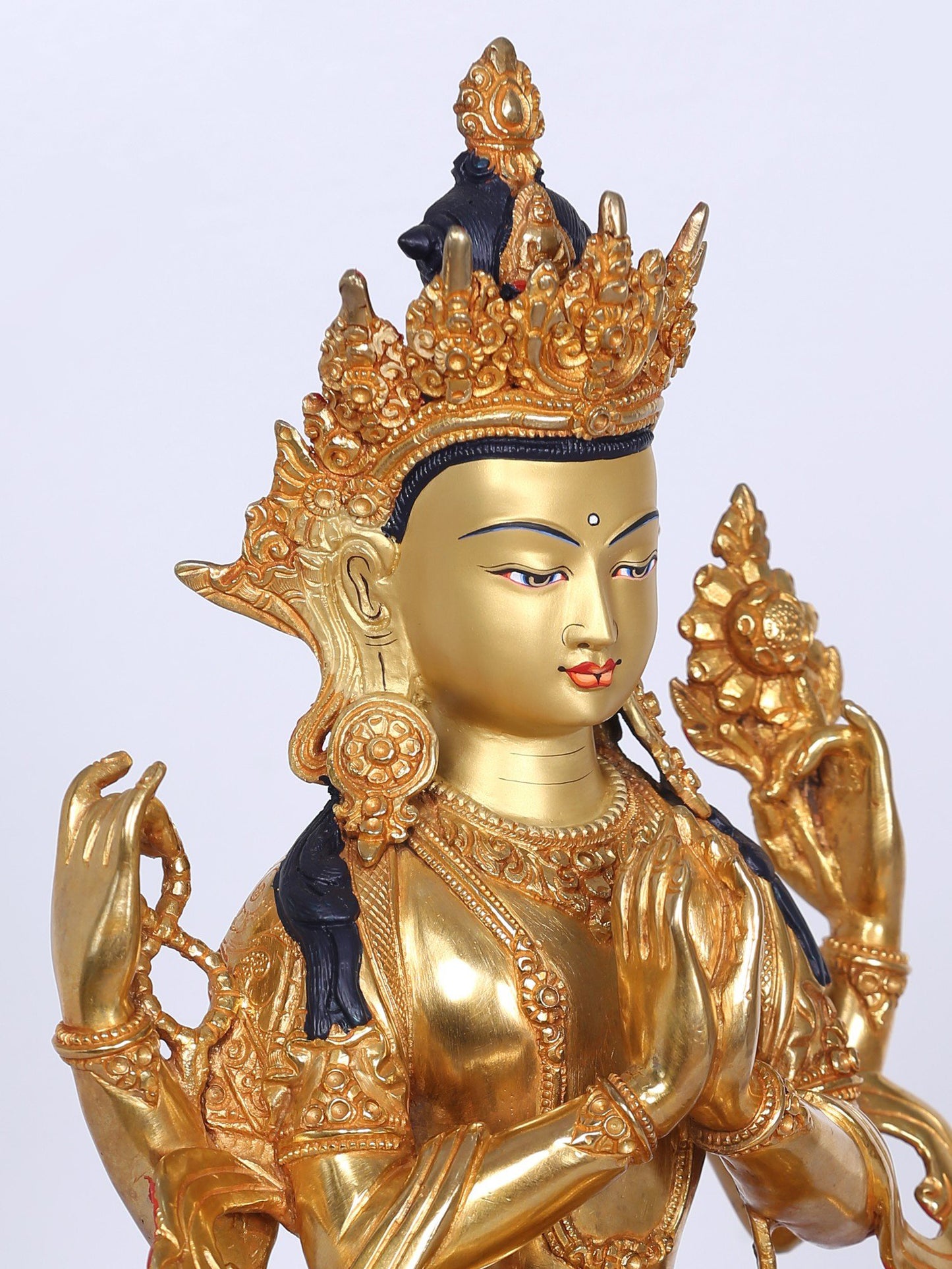 13" Chenrezig (Avalokiteshvara) Idol from Nepal | Handmade Idol | Nepalese Copper Statue