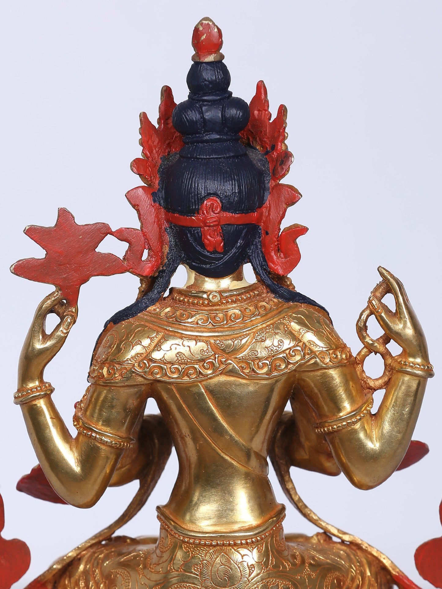 9" Chenrezig Nepalese Copper Idol | Handmade Idol | Copper And Gold Gilded With Stone Work | Buddhist Deity Statue