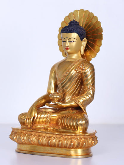 10" Copper Shakyamuni Buddha Figurine From Nepal | Handmade Idol | Lord Buddha Copper Idol