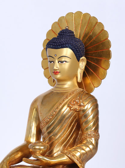 10" Copper Shakyamuni Buddha Figurine From Nepal | Handmade Idol | Lord Buddha Copper Idol