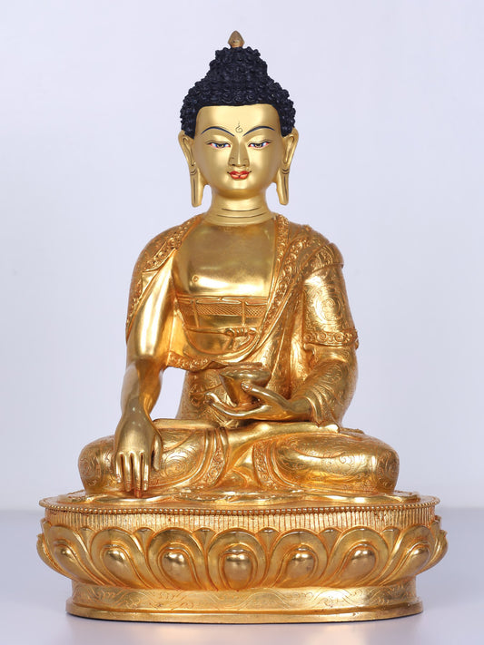 13" Shakyamuni Buddha Statue From Nepal | Copper With Gilded Gold |  Handmade Buddha Statue