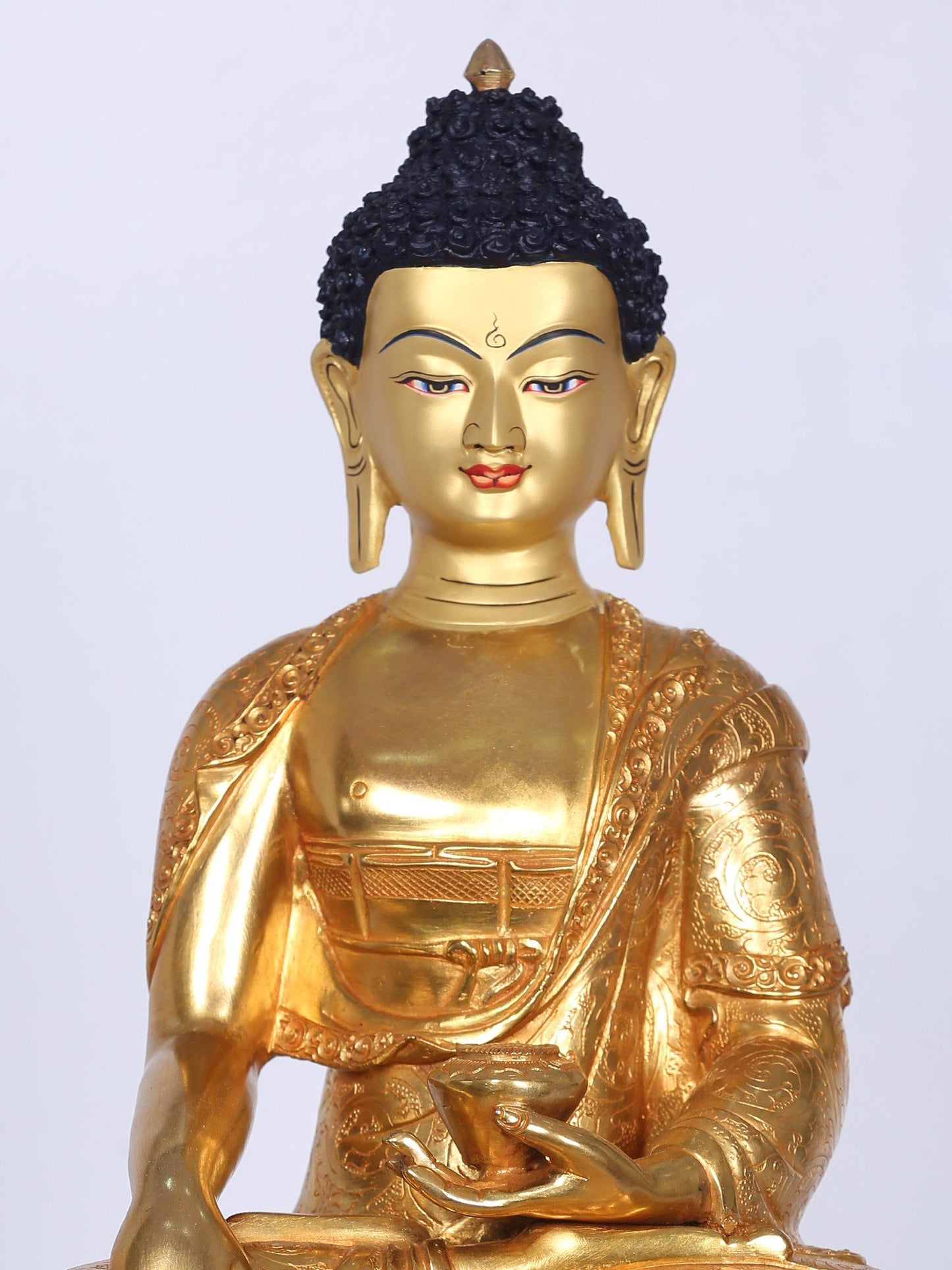 13" Shakyamuni Buddha Statue From Nepal | Copper With Gilded Gold |  Handmade Buddha Statue