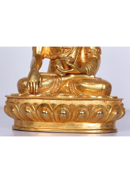 13" Shakyamuni Buddha Statue From Nepal | Copper With Gilded Gold |  Handmade Buddha Statue